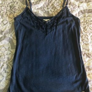 Navy Embroidered Neck Tank Top